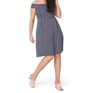 DP CURVE STRIPED OFF THE SOULDER DRESS